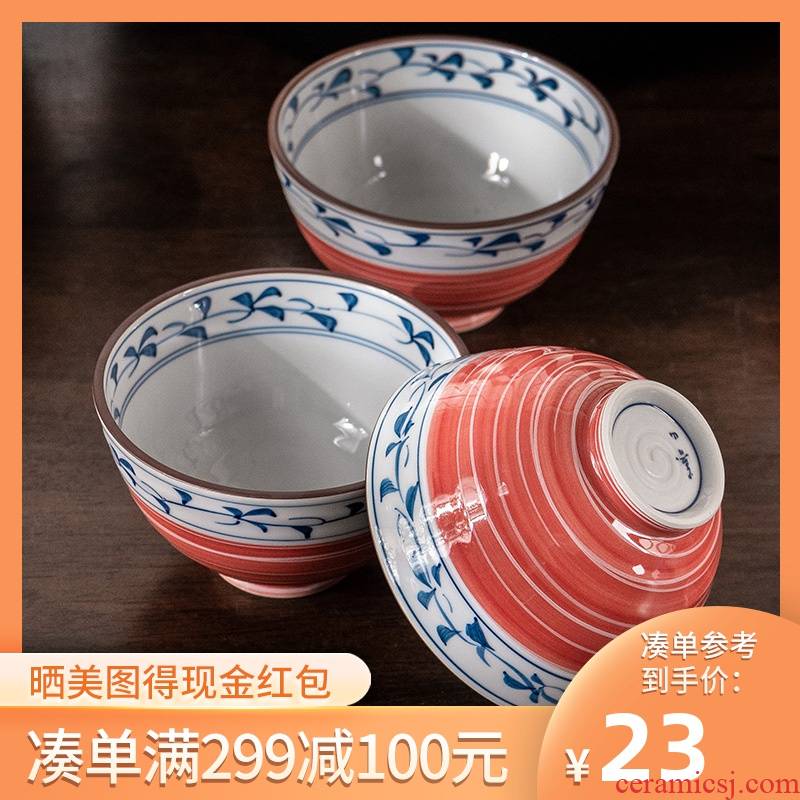 Tall rice bowls a single hat to job simple blue and white porcelain bowls new Japanese bowl character line tang grass meinung