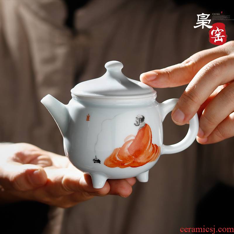 Jingdezhen ceramic teapot small single pot kung fu tea tea ware dharma famille rose porcelain teapot hand - drawn characters