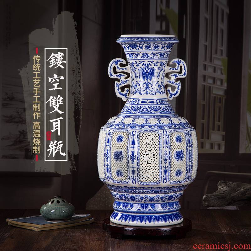 306 large jingdezhen ceramic vase ivory thin tire hollow out blue and white porcelain vases, modern home decoration
