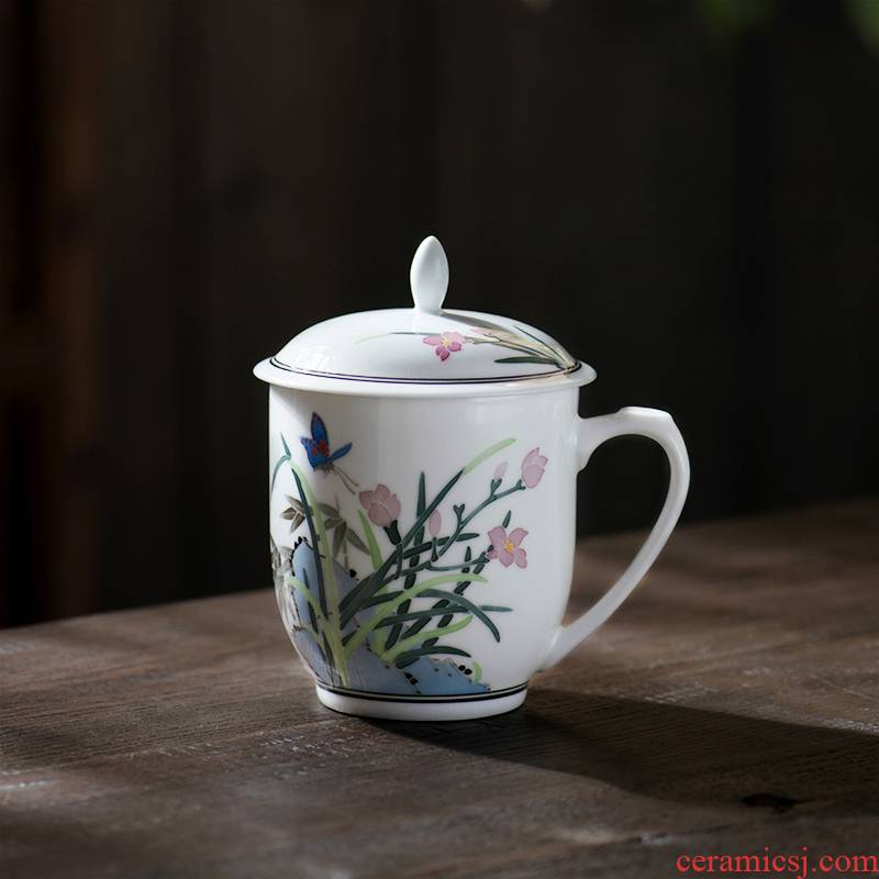 Liling porcelain teacup MAO ceramic cup with cover the large capacity of Chinese style restoring ancient ways of household glass cup with handle office meeting