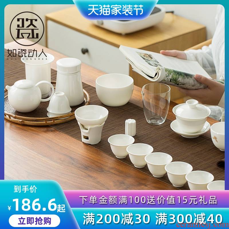 Kung fu tea set household contracted white porcelain tureen teapot teacup Japanese zen gift set tea custom logo