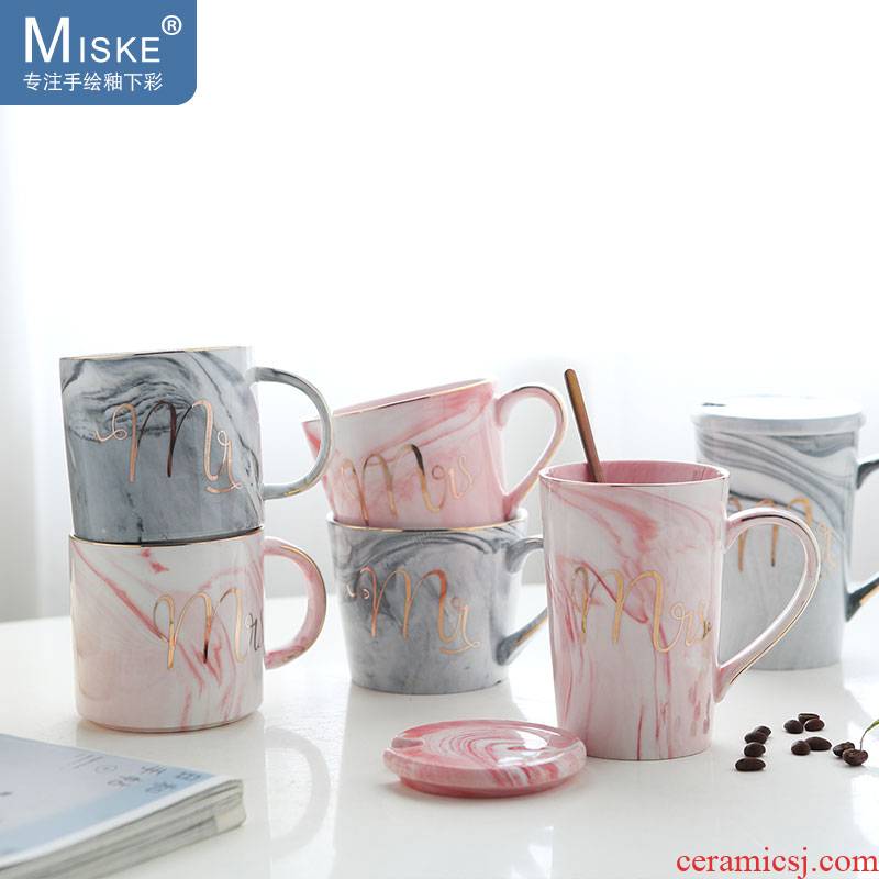 Creative marble ceramic coffee cup breakfast cup move keller cup office picking cups with cover