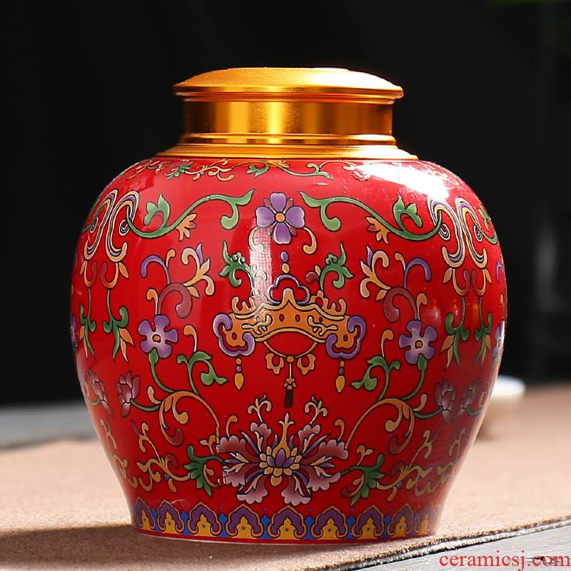 Colored enamel porcelain tea pot large half jins seal pot black tea storage tank household pu 'er wake receives customization