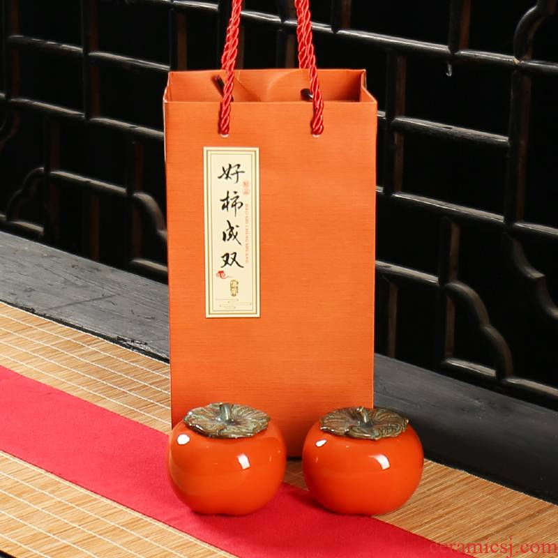 Small mini persimmon persimmon persimmon ruyi ceramic POTS creative caddy fixings tea pet furnishing articles portable sealed jar