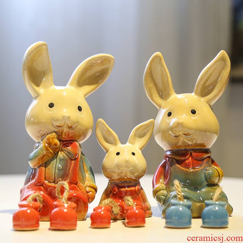 Happy rabbit outseam ceramics doll, decorative home furnishing articles indoor table sitting room office decoration creative gift