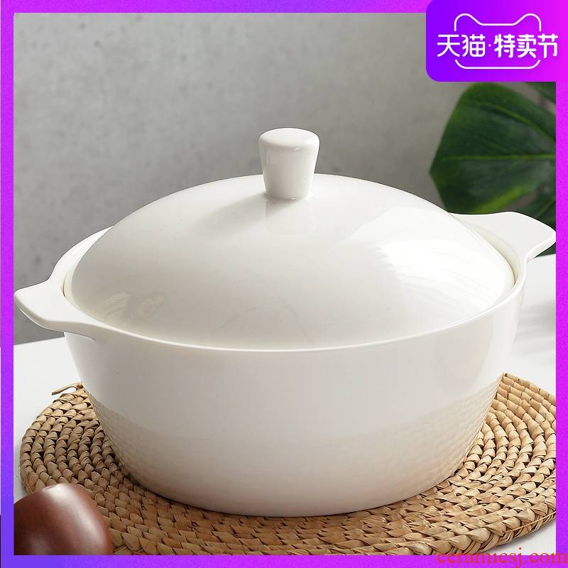 Pure white ceramic large soup pot soup basin ipads China rainbow such as bowl bowl of soup bowl large household tableware dishes suit with cover