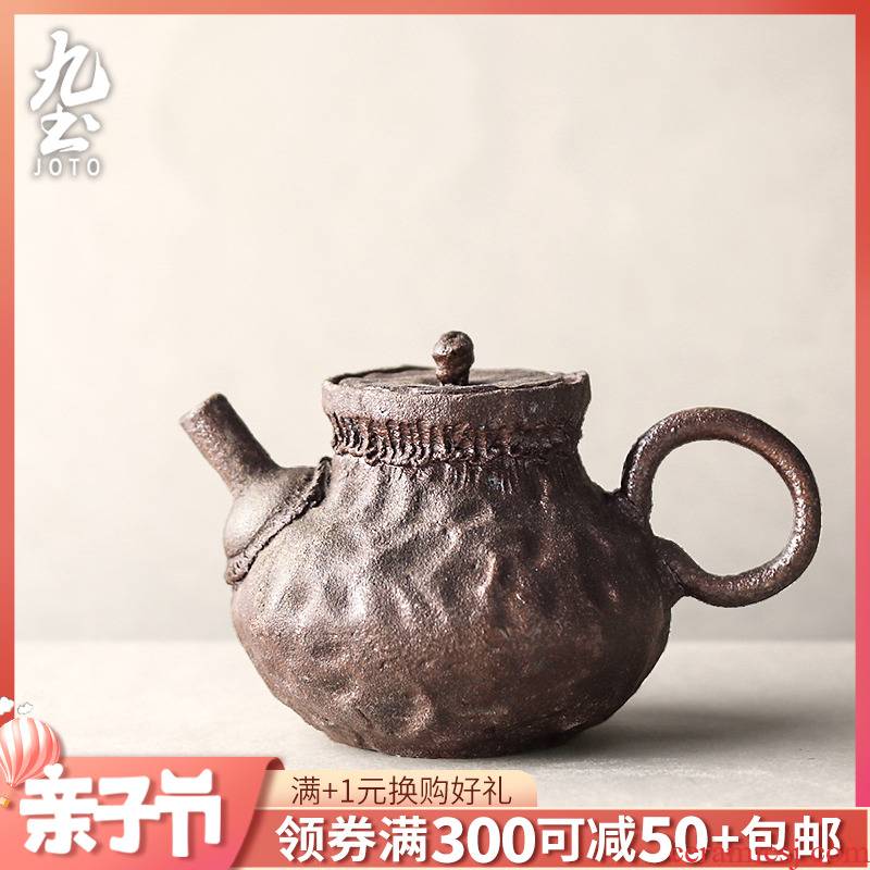 About Nine soil Japanese checking coarse ceramic teapot antique hand knead small pot of tea side kung fu tea set as the hand grasp single pot