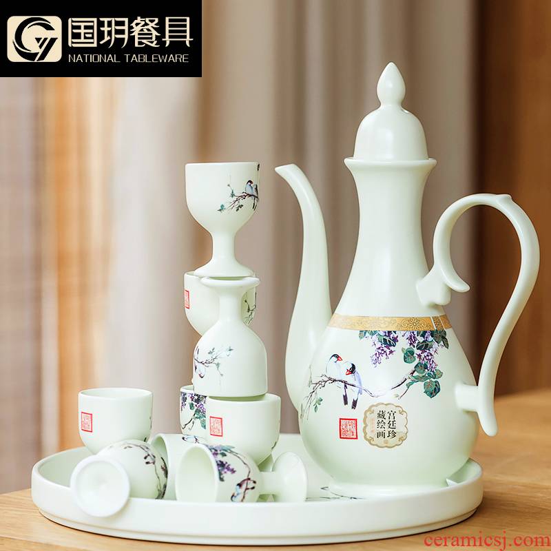 Ceramic retro glasses suit wine liquor points creative hip Chinese small household gift boxes a small handleless wine cup of wine