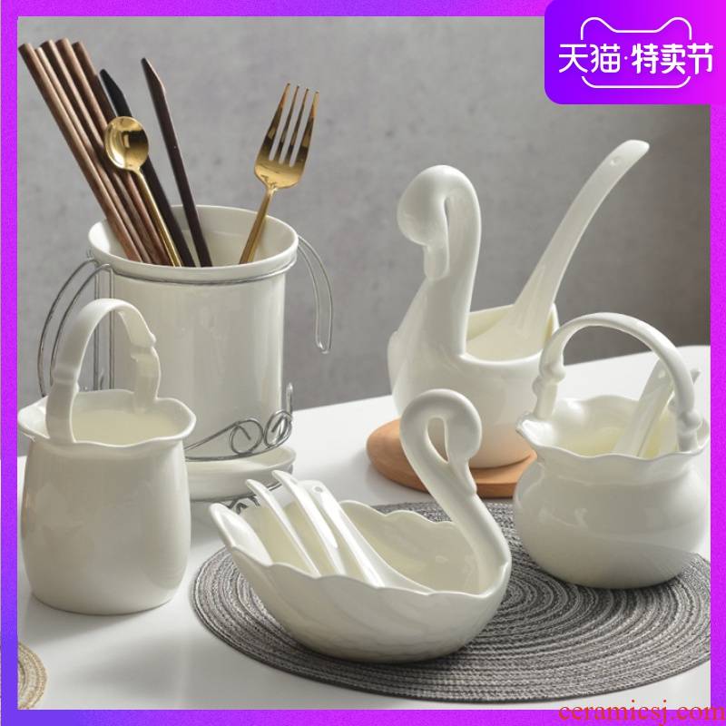 Pure white big basket ipads porcelain household spoon tube ceramic spoon the receive shelf chopsticks chopsticks basket basket chopsticks tube