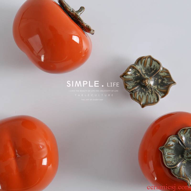 Jingdezhen persimmon persimmon satisfied individuality creative caddy fixings small desktop ceramic tea storehouse furnishing articles portable small seal pot