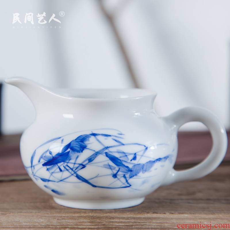 Jingdezhen blue and white shrimp ceramic hand - made boring manual kung fu tea set points fair keller of tea and a cup of tea accessories