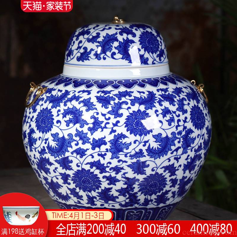 Blue and white porcelain of jingdezhen ceramics storage tank with cover creative new Chinese style home furnishing articles large living room