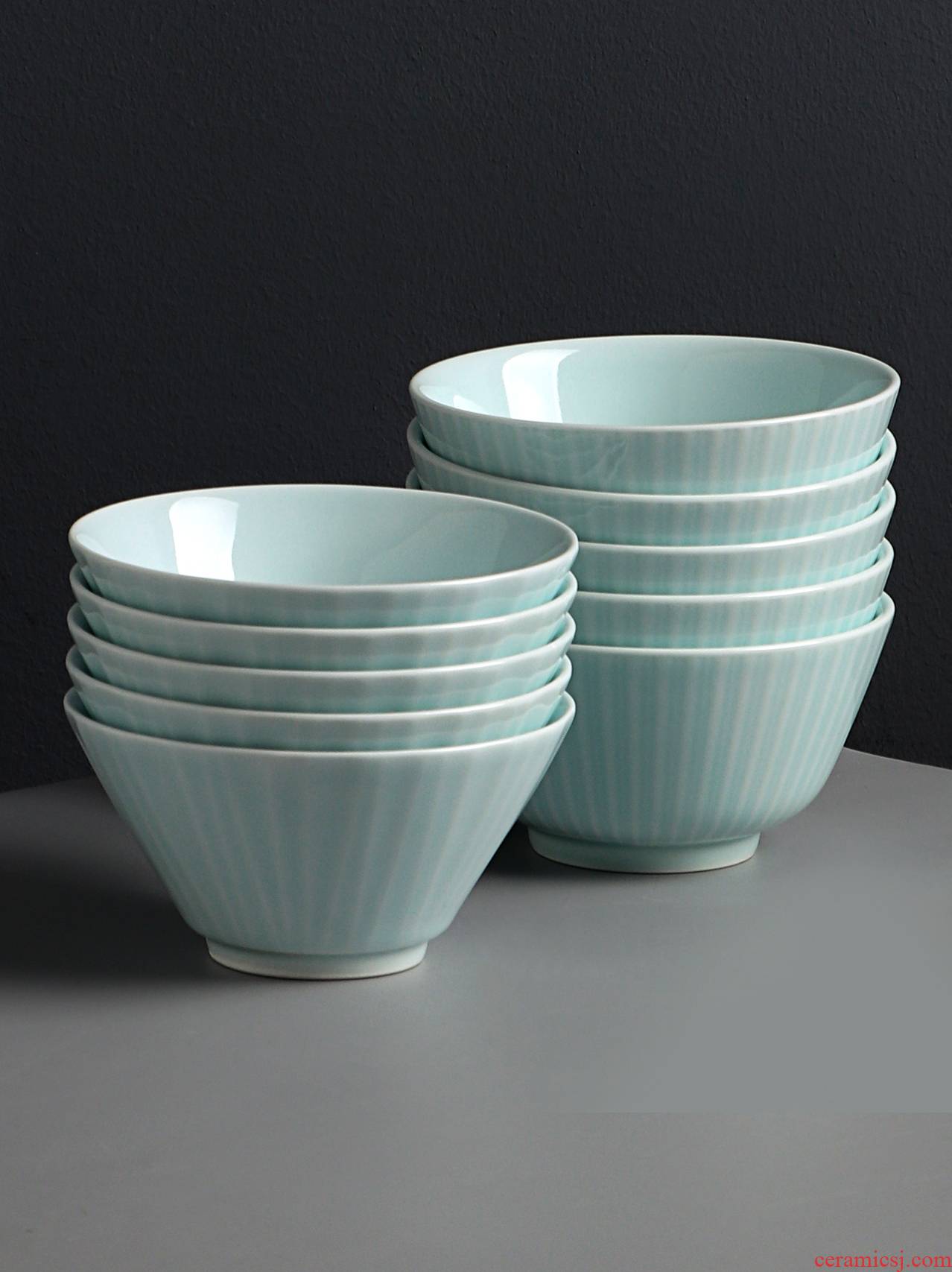 Jingdezhen shadow celadon bowls of Chinese style household tableware to eat bread and butter rice bowls a single creative ceramic bowls hat to bowl