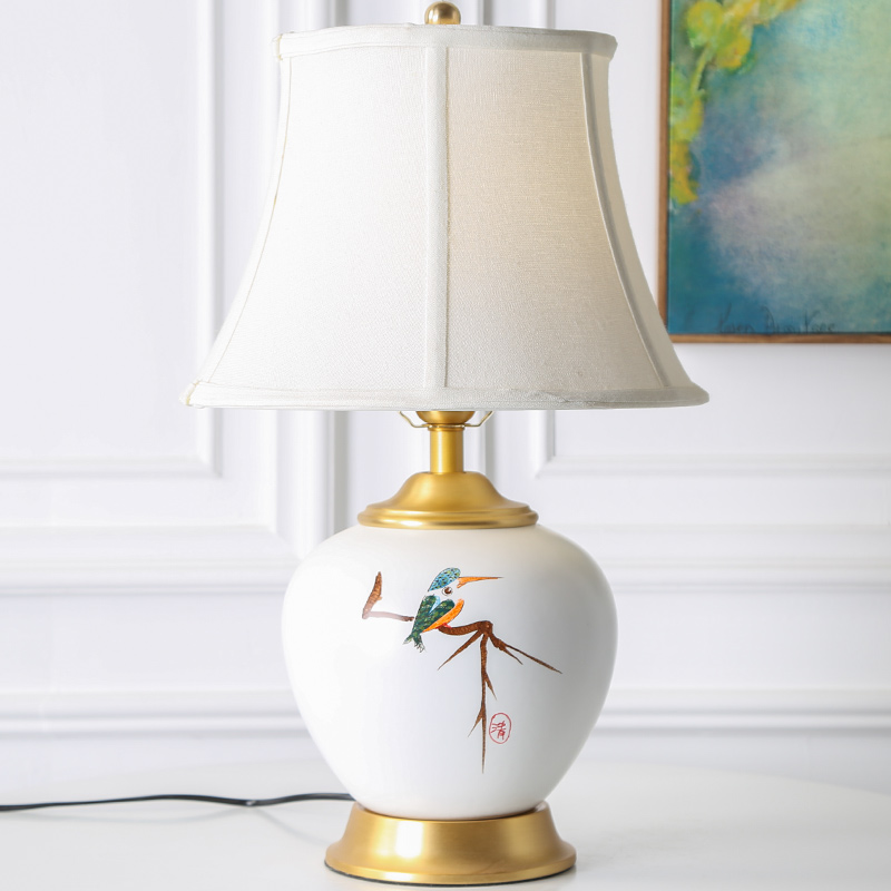 Romantic warmth of jingdezhen ceramic desk lamp living room creative study hand - made flowers and birds all copper lamp of bedroom the head of a bed