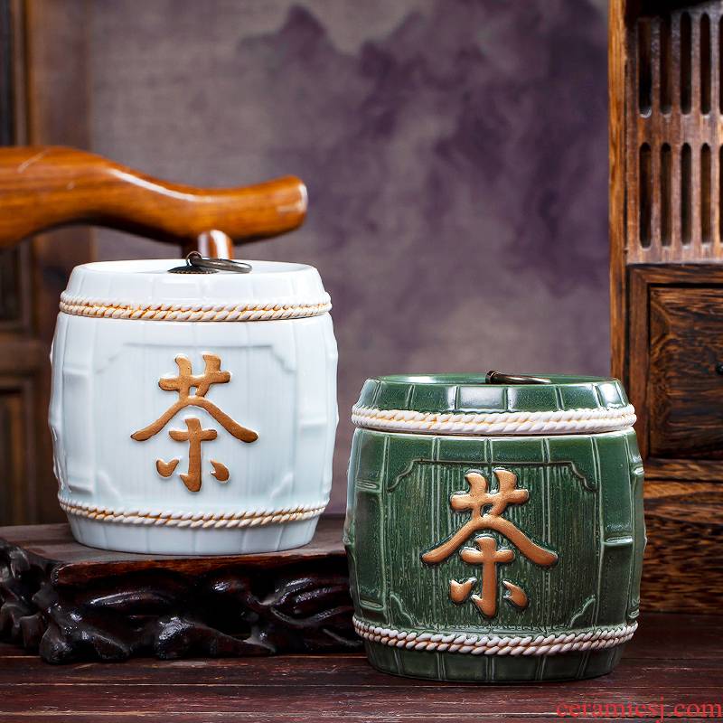 Jingdezhen ceramics hand - carved seal caddy fixings storage tank is Chinese style living room decoration