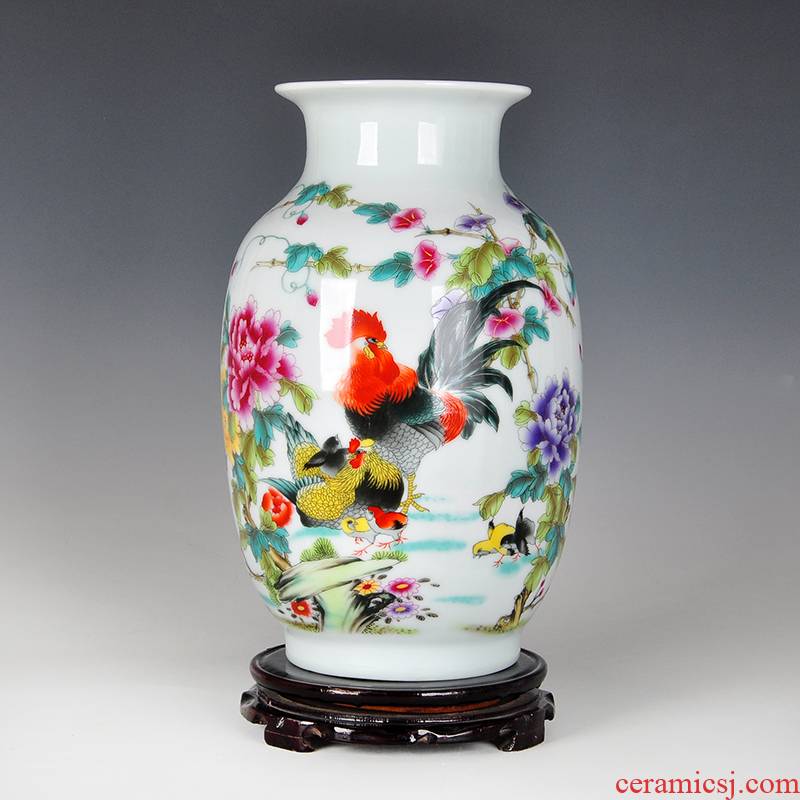 Jingdezhen creative new Chinese style ceramic vase big red rooster sitting room TV ark, home furnishing articles