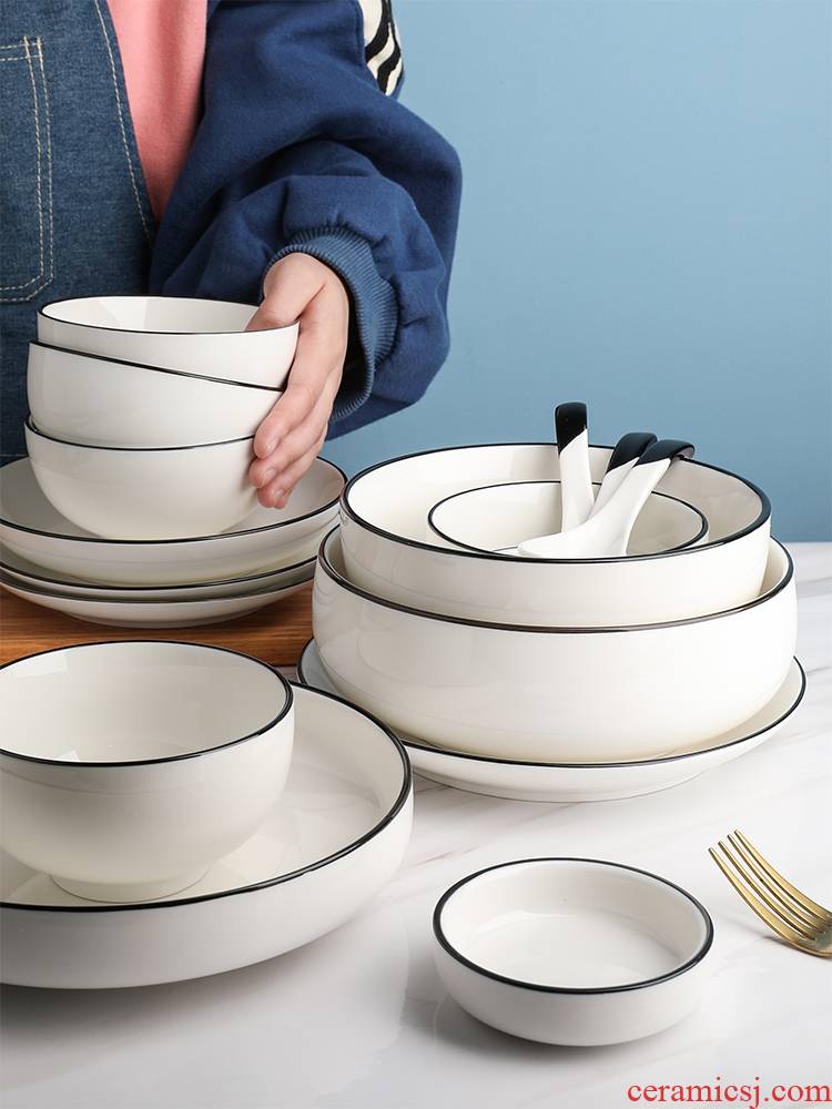 Tinyhome European creative black western - style food tableware suit ceramic home eat rice bowl food dish fish dish dish spoon