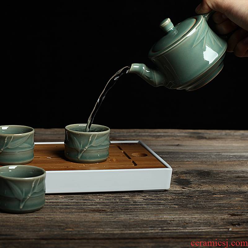 JingZhengPin gathering scene celadon special ceramic tea pot single pot semi - manual large pot of cinnabar