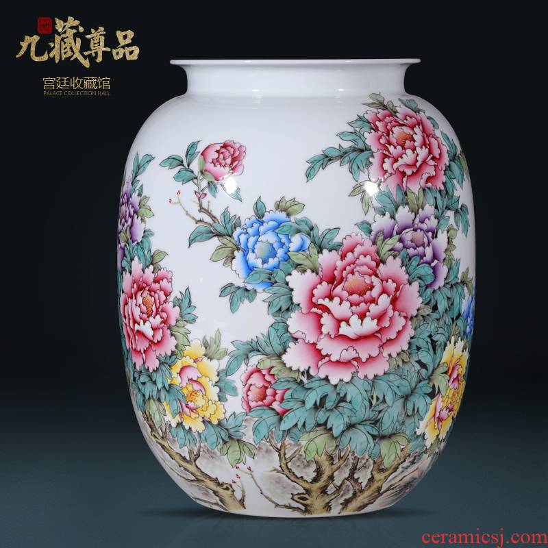 Jingdezhen ceramics hand - made pastel peony vases, new Chinese style living room TV ark, flower arranging porch is decorated furnishing articles