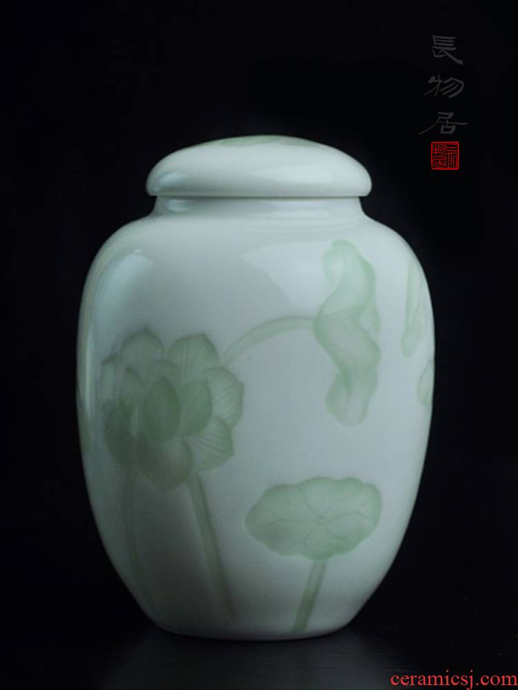Offered home - cooked shadow in dark blue glaze green, white porcelain tea caddy fixings storehouse carved lotus pond of jingdezhen ceramic tea set manually