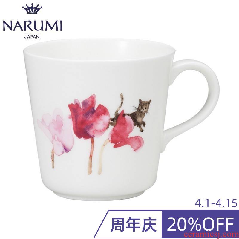 Japan NARUMI/song hai yan 'know hong & other Cyclamen with cat & throughout; Mark cup ipads porcelain cup