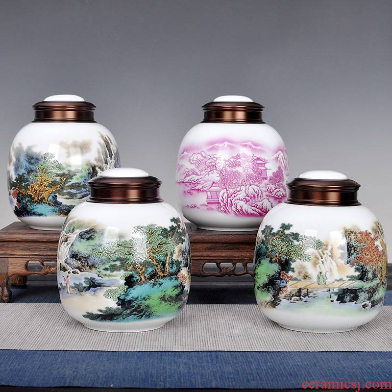 Jingdezhen ceramic half jins to seal small caddy fixings tank moistureproof medium household pu 'er tea POTS packaging storage