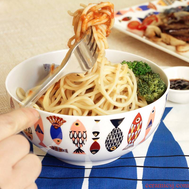The Danish blue fish creative household utensils rainbow such as bowl bowl dessert salad bowl bowl rainbow such use ceramic bowl