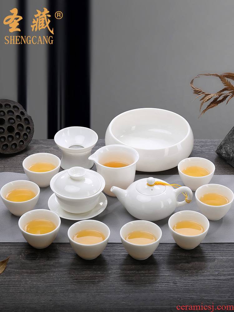 White porcelain tea sets of household contracted kung fu tea set modern dehua suet jade porcelain teapot teacup set