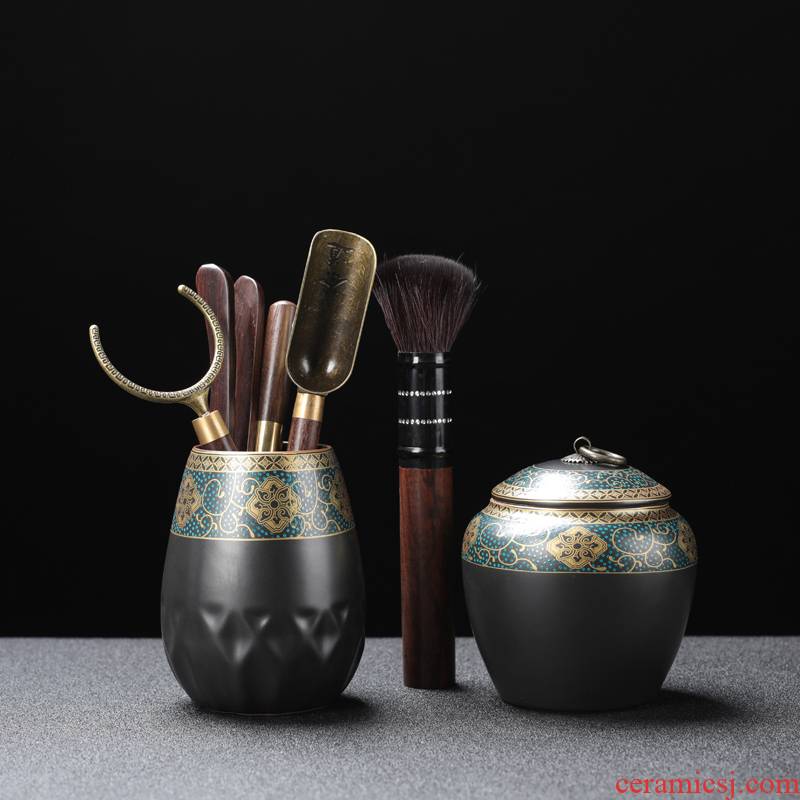 Ancient ceramic tea six gentleman 's suit kung fu tea set with parts of zero with tea art furnishing articles ChaGa wipes brush