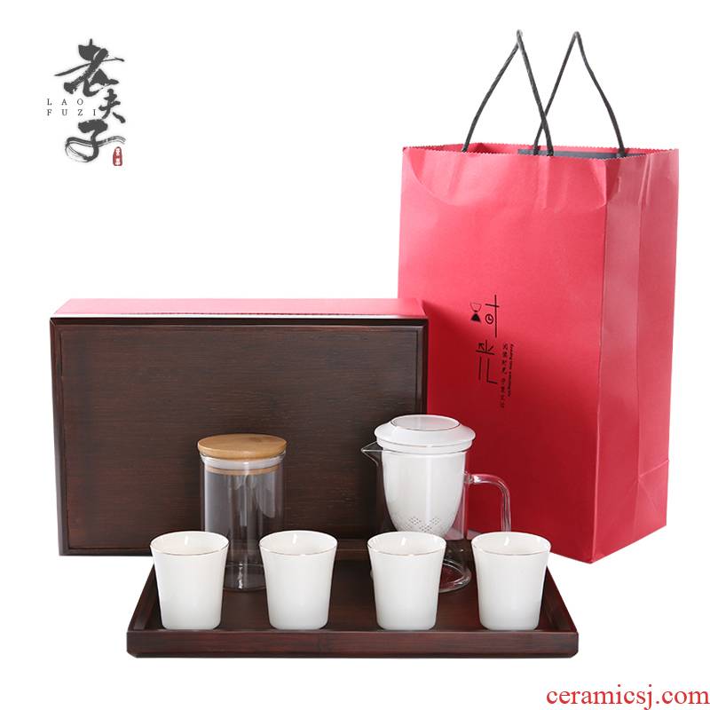 Elegant cups a pot of four cups of glass ceramic teapot tea filter tank separation of household use tea set