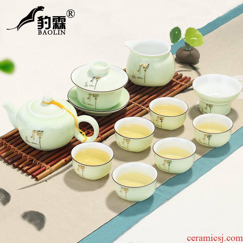 Leopard lam, longquan celadon kung fu tea set suit household contracted and I jingdezhen tea cup teapot tea art is the living room
