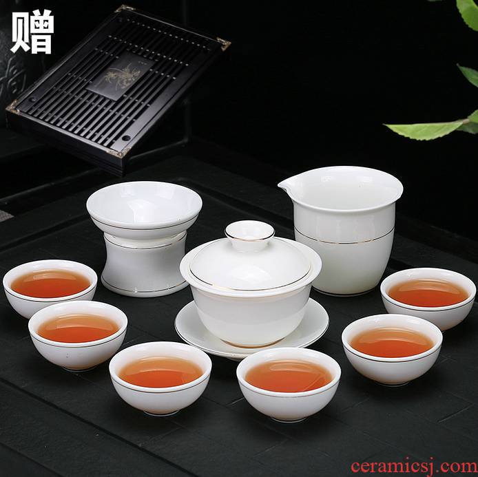 Ya xin suet jade porcelain kung fu tea set yourself see colour lid bowl of dehua white porcelain graven images of a complete set of household ceramics