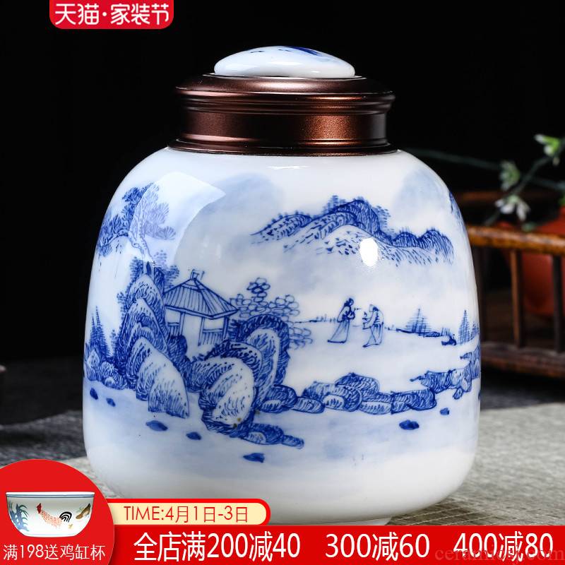 Jingdezhen ceramics hand - made caddy fixings seal pot POTS with cover moistureproof household storage tanks trumpet half jins