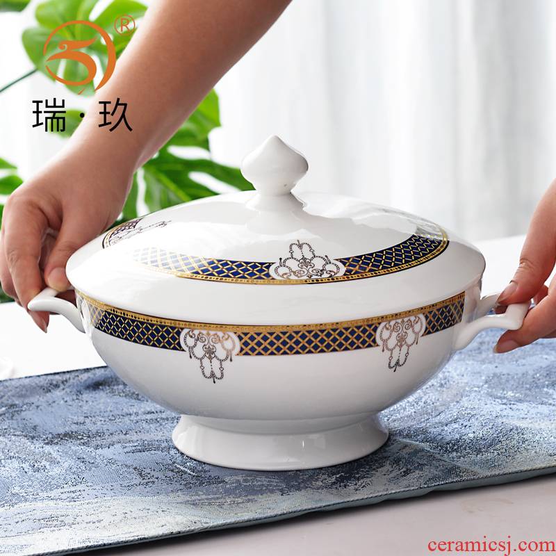 Home up phnom penh grade ipads China best soup pot ipads China porcelain atmosphere with the cover of the big bowl of soup basin can be microwave