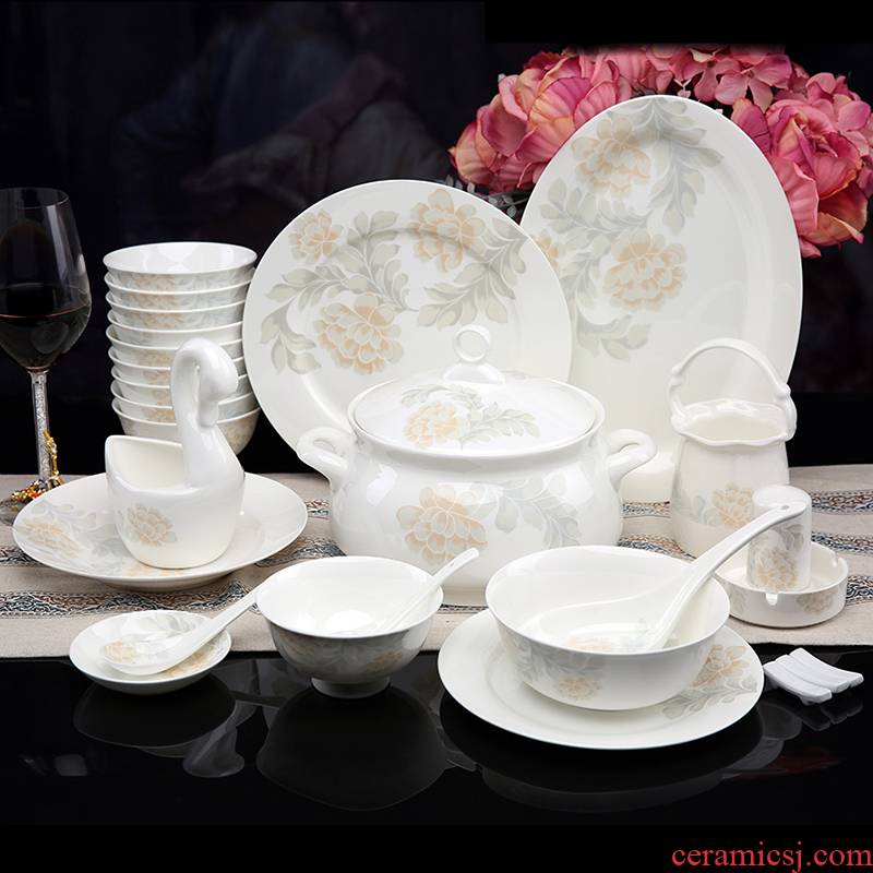 High - grade glair elegant aristocratic dishes ipads porcelain tableware jingdezhen ceramic bowl dish 56 head of household gift set