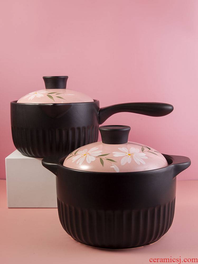 Japanese ceramic casserole soup rice with soup of high - temperature hot milk pan long handle stew pot ribs binaural pot