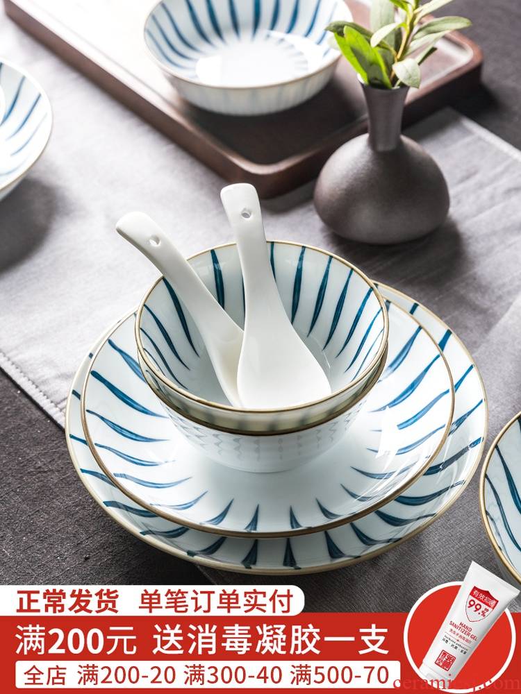 Jian Lin, a Japanese household hand - made ceramic tableware western - style dishes eat a bowl of rice bowl soup bowl rainbow such as bowl bluegrass