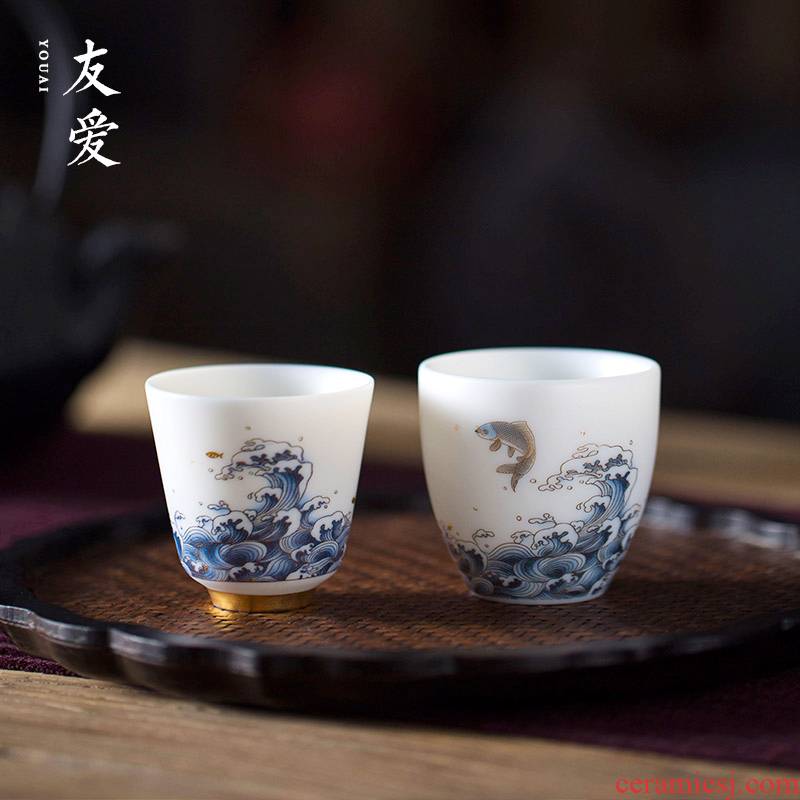 Love white porcelain teacup kung fu masters cup dehua thin foetus suet jade bowl with single sample tea cup ceramic gift pack
