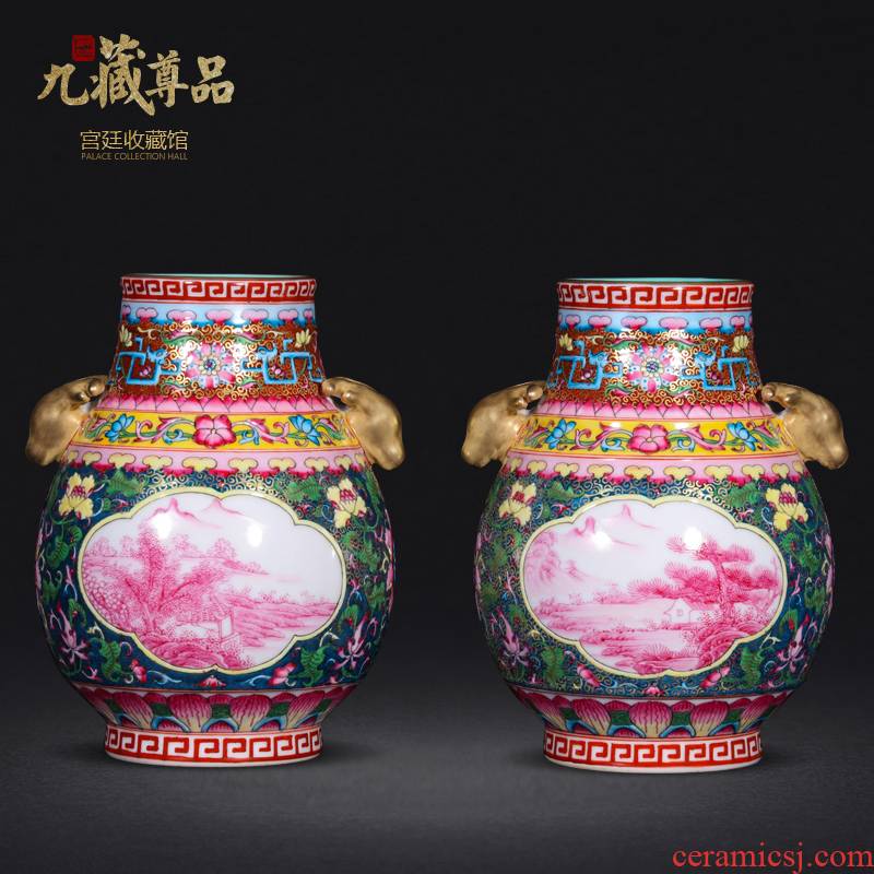 Jingdezhen ceramics antique hand - made see colour enamel window rouge landscape f barrels vase crafts