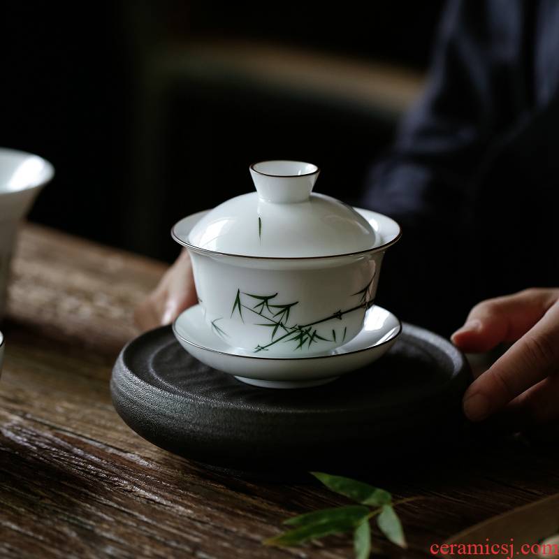 Kate hand - made white porcelain tureen three cups to jade mud thin tire shards of household ceramic kung fu tea tea set