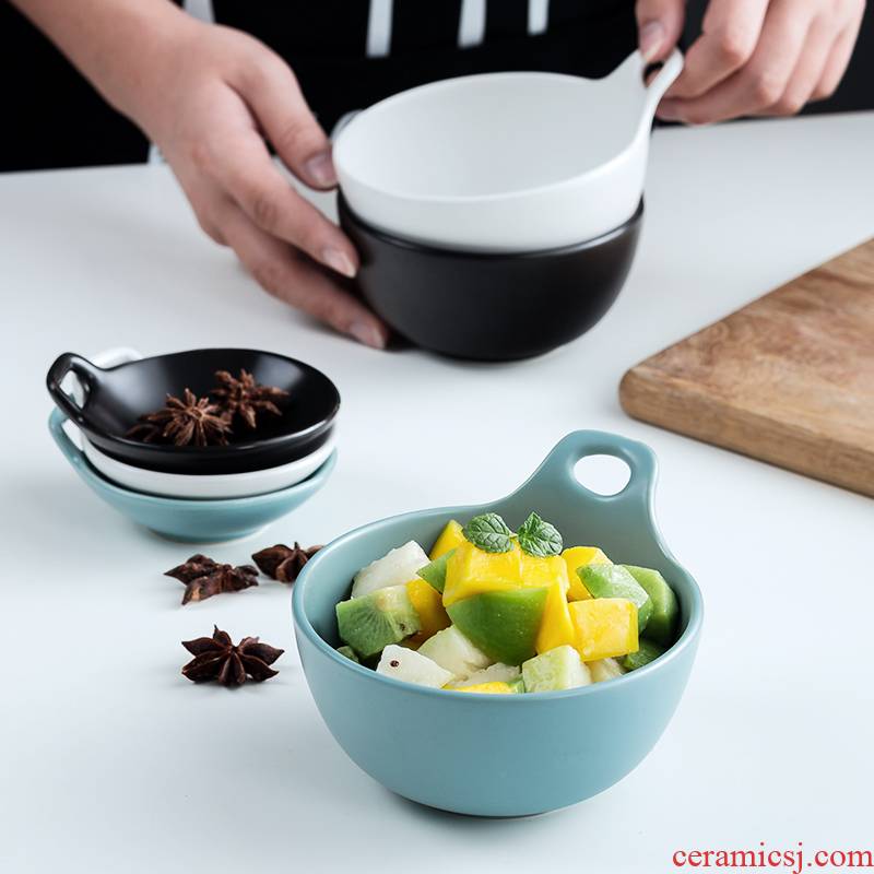 Jingdezhen ceramic rice bowl meal salad fruit bowl of soup bowl boreal Europe style three color inferior smooth monaural use of tableware