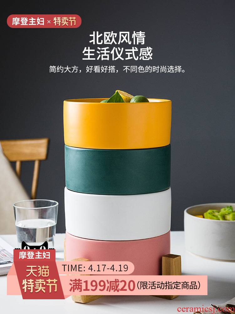 Modern housewives Nordic ceramic salad bowl, creative household tableware web celebrity ins a single large capacity rainbow such as bowl soup bowl