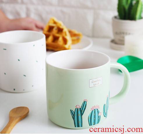 Love graces ins grind arenaceous green style ceramic cup keller cup of milk for breakfast cup cover a spoon