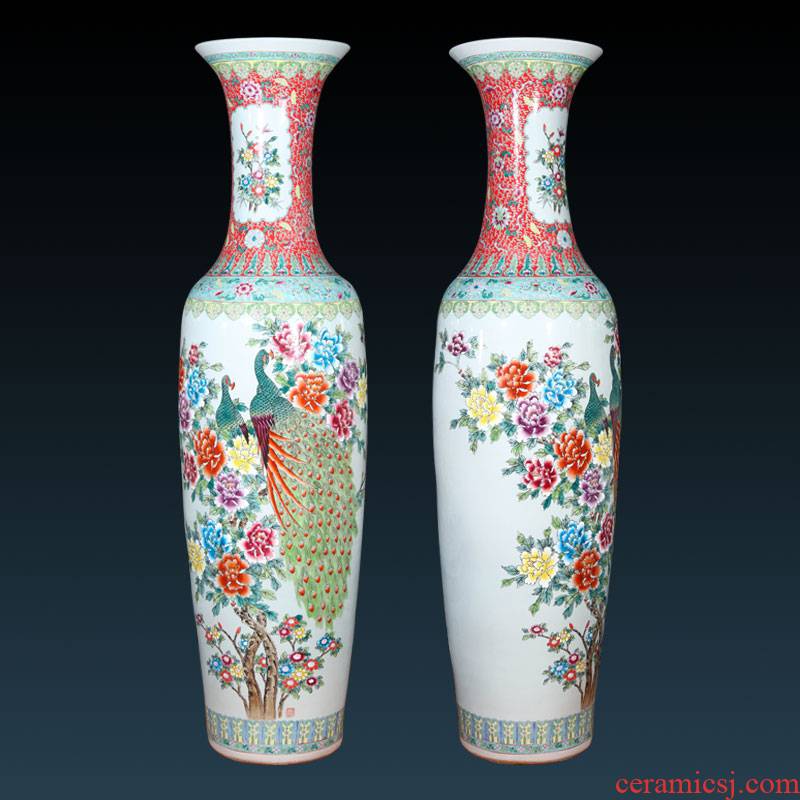 Jingdezhen ceramics hand - made pastel peacock figure of large vases, hotel, villa and courtyard decorations furnishing articles