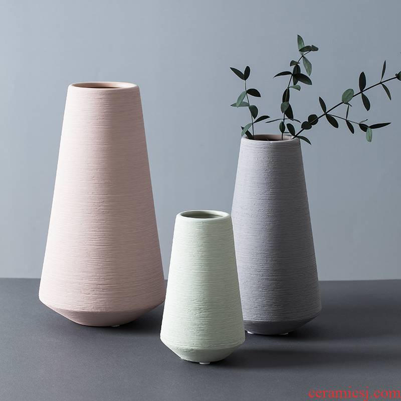 Nordic wiredrawing ceramic flower vases furnishing articles ins creative contracted household soft outfit decoration flower decorations