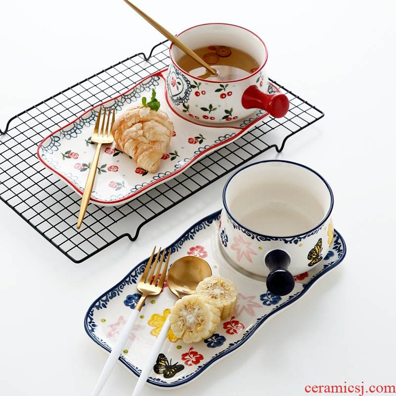 Single people eat breakfast bowl tableware suit Japanese children household ceramic plate plate of fruit salad breakfast tray