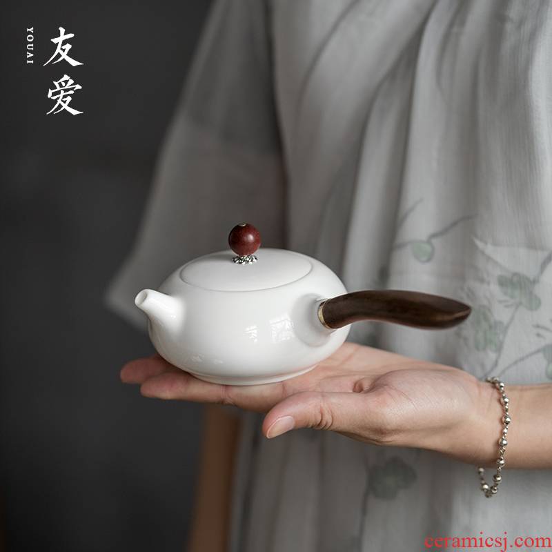 Love white porcelain teapot side of household of filter tea rosewood handle creative ceramic tea set jade porcelain points tea pot