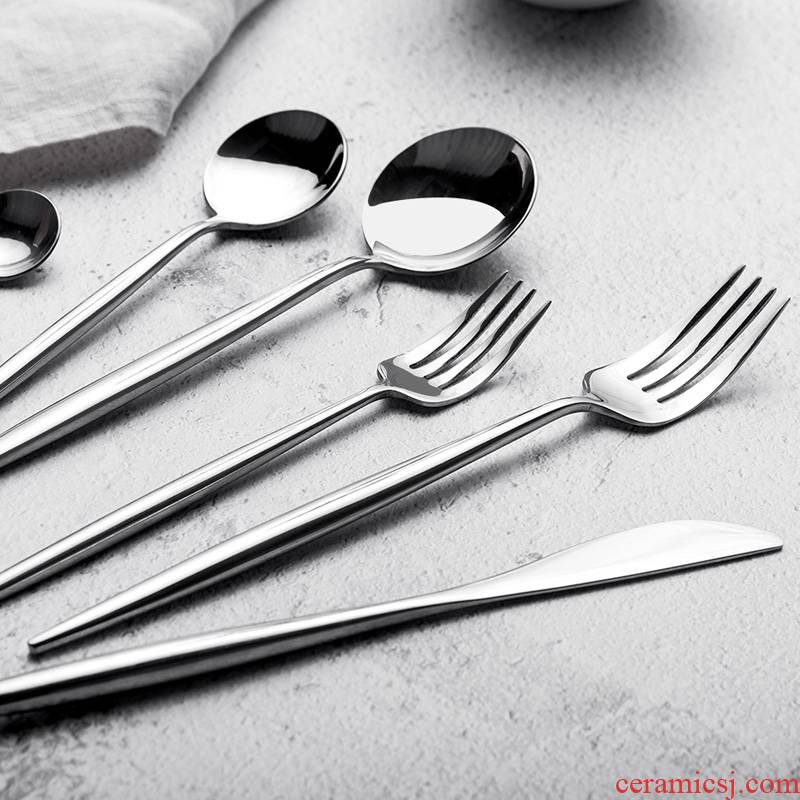 Porcelain soul stainless steel knife and fork spoon, three - piece cutlery beefsteak suit a full set of steak knife and fork ins wind home plate