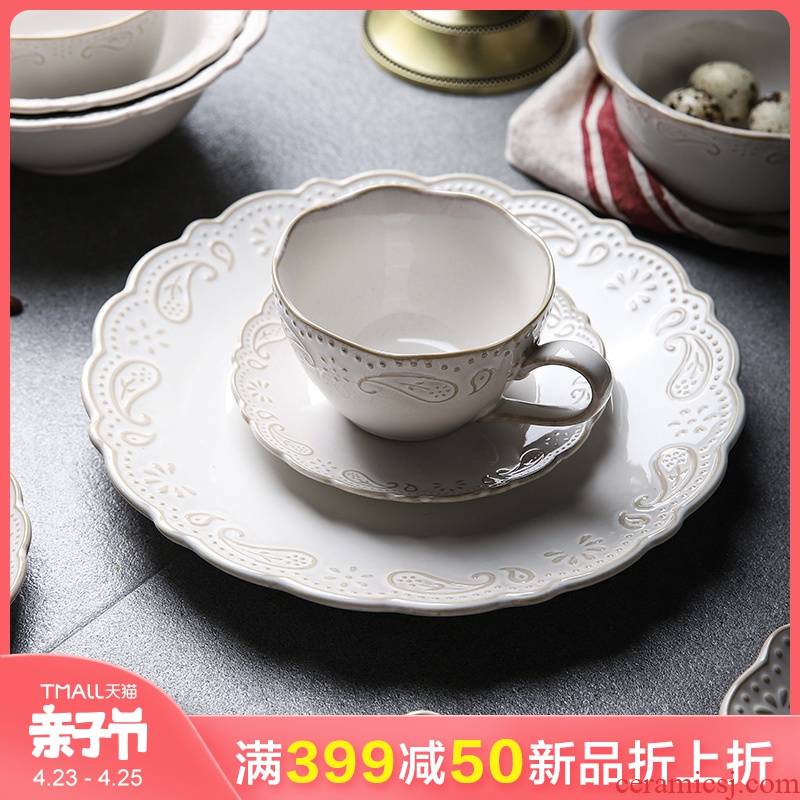 Selley American retro anaglyph lace ceramic tableware dishes western - style food dish salad dessert bowl of tea cups
