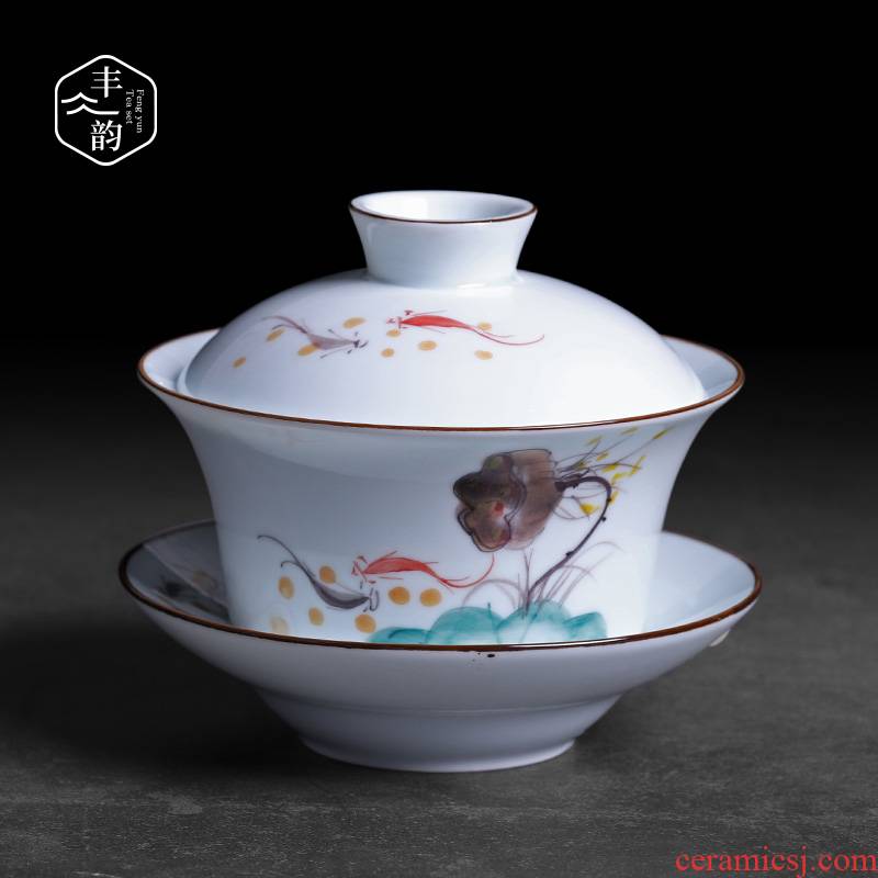 Queen tureen king 300 ml restoring ancient ways is blue and white porcelain three teacups hand - made kung fu tea bowl of a single tea set